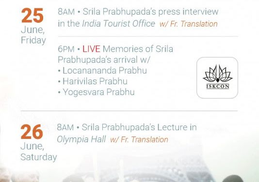 50th Anniversary of Srila Prabhupada arriving in France
