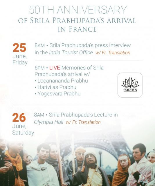 50th Anniversary of Srila Prabhupada arriving in France